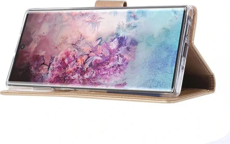 Samsung Galaxy Note 10 Plus Hoesjes – Bookcase Portemonnee Hoes – Pasjeshouder – Magneetsluiting – Goud-Ilumina Benelux