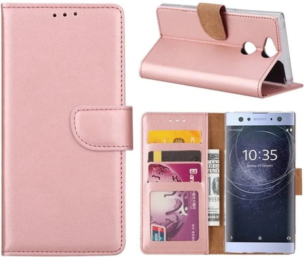 Sony Xperia XA2 Hoesjes – Portemonnee Hoes – Bookcase – Pasjeshouder – Roségoud-Ilumina Benelux