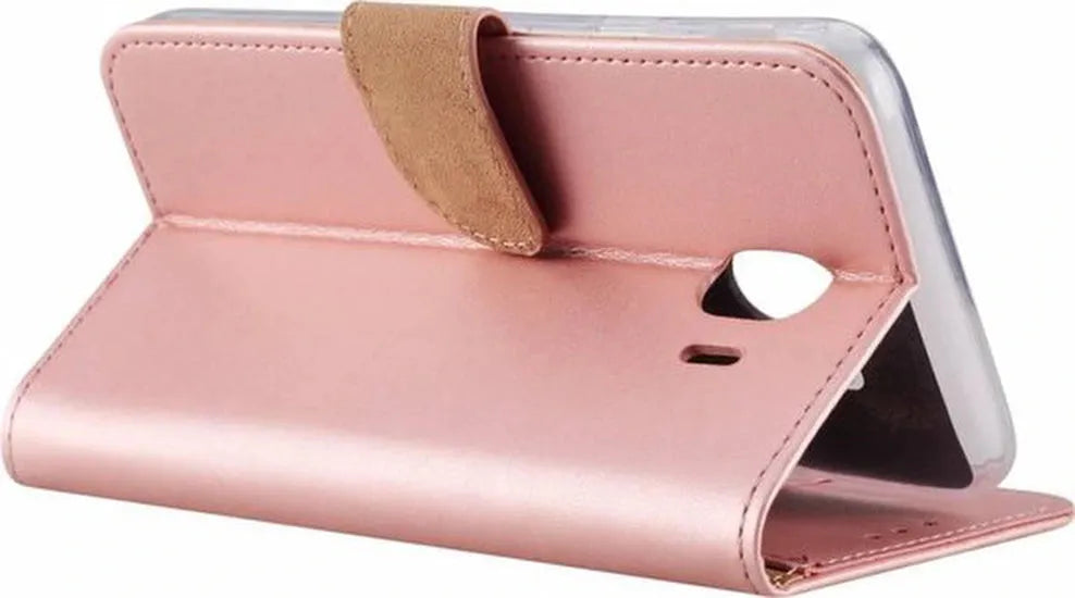 Samsung Galaxy J4 2018 Hoesjes – Portemonnee Hoes – Pasjeshouder – 2x Gehard Glas Screenprotector – Roségoud-Ilumina Benelux