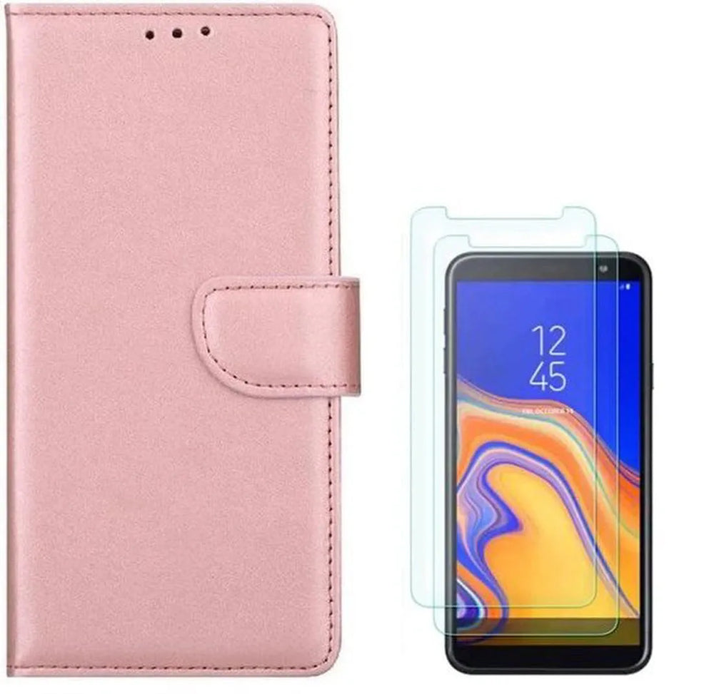 Samsung Galaxy J4 Plus 2018 Hoesjes – Portemonnee Hoes – Magneetsluiting – Inclusief 2x Gehard Glas Screenprotector – Roségoud-Ilumina Benelux