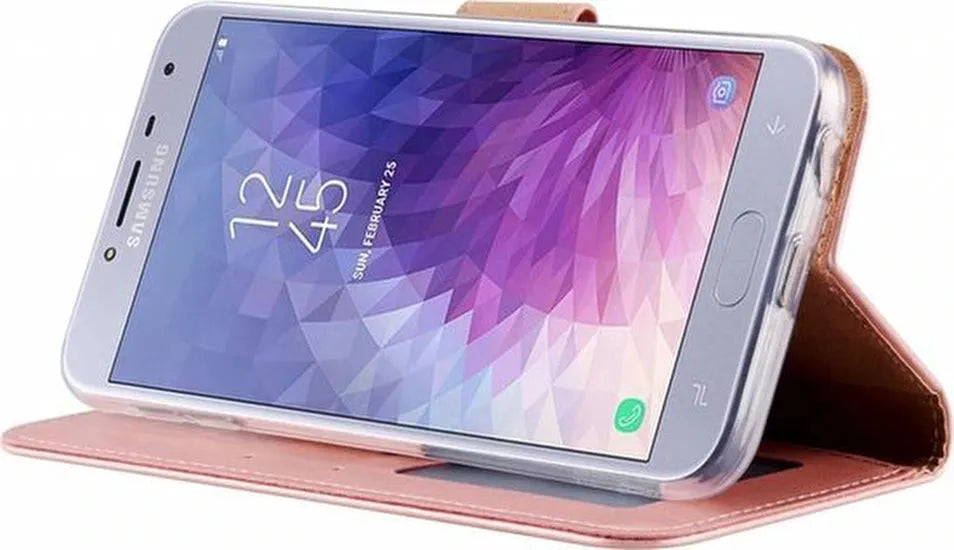 Samsung Galaxy J4 Plus 2018 Hoesjes – Portemonnee Hoes – Magneetsluiting – Inclusief 2x Gehard Glas Screenprotector – Roségoud-Ilumina Benelux
