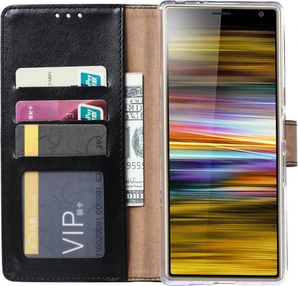Sony Xperia 10 Hoesjes – Bookcase Portemonnee Hoes – Pasjeshouder – Magneetsluiting – Zwart-Ilumina Benelux