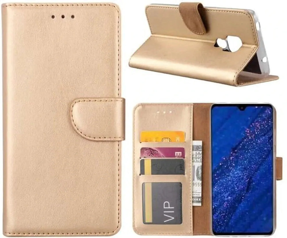 Huawei Mate 20 Pro Hoesjes – Bookcase Portemonnee Hoes – Pasjeshouder – Magneetsluiting – Goud-Ilumina Benelux