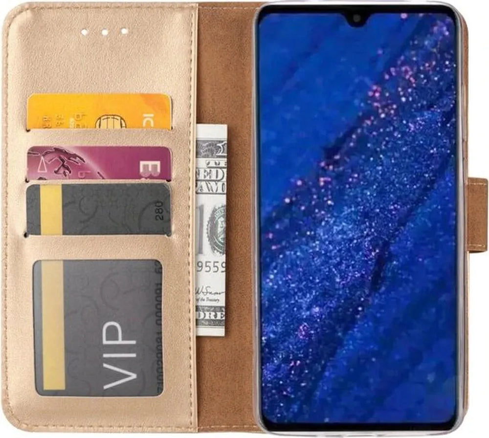 Huawei Mate 20 Pro Hoesjes – Bookcase Portemonnee Hoes – Pasjeshouder – Magneetsluiting – Goud-Ilumina Benelux