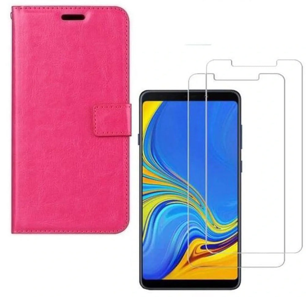 Samsung Galaxy A9 2018 Hoesjes – Portemonnee Hoes – Pasjeshouder – 2x Gehard Glas Screenprotector – Roze-Ilumina Benelux