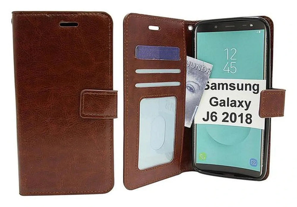 Samsung Galaxy J6 Plus 2018 Hoesjes – Portemonnee Hoes – Pasjeshouder – Magneetsluiting – Bruin + 2x Gehard Glas Screenprotector-Ilumina Benelux