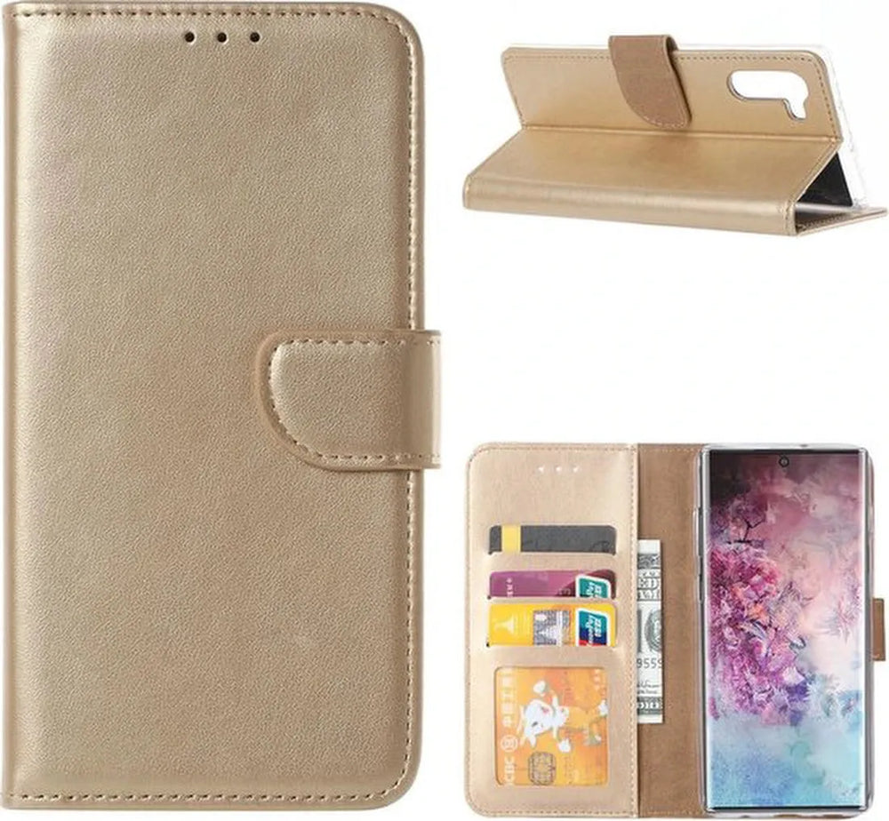 Samsung Galaxy Note 10 Hoesjes – Bookcase Portemonnee Hoes – Pasjeshouder – Magneetsluiting – Goud-Ilumina Benelux