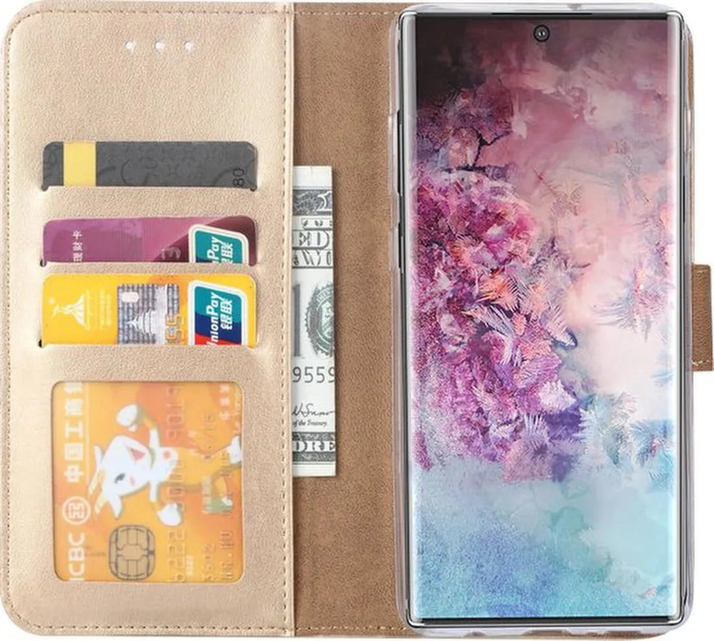 Samsung Galaxy Note 10 Hoesjes – Bookcase Portemonnee Hoes – Pasjeshouder – Magneetsluiting – Goud-Ilumina Benelux