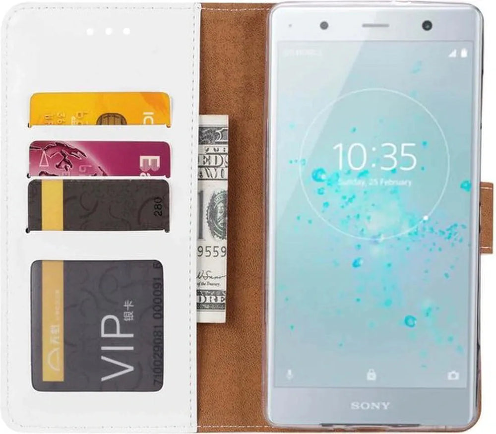 Sony Xperia XZ2 Premium Hoesjes – Portemonnee Hoes – Pasjeshouder – Magneetsluiting – Wit-Ilumina Benelux