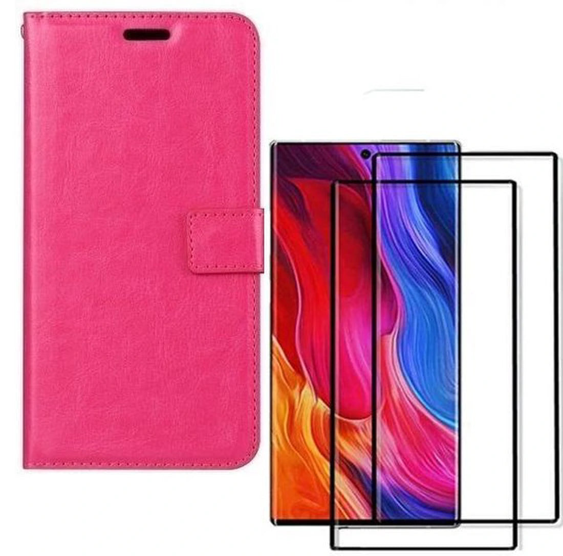 Samsung Galaxy Note 10 Plus Hoesjes – Portemonnee Hoes – Pasjeshouder – 2x Gehard Glas Screenprotector – Roze