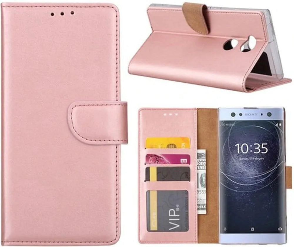 Sony Xperia XA2 Ultra Hoesjes – Portemonnee Bookcase – Pasjeshouder – Magneetsluiting – Roségoud-Ilumina Benelux