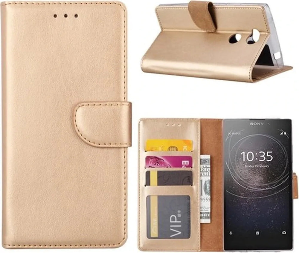 Sony Xperia L2 Hoesjes – Portemonnee Hoes – Bookcase – Pasjeshouder – Magneetsluiting – Goud-Ilumina Benelux