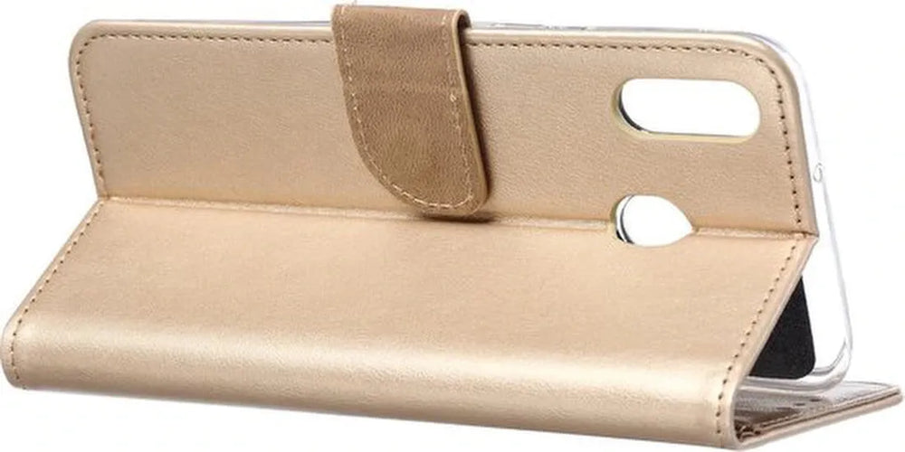 Samsung Galaxy M20 Hoesjes – Portemonnee Hoes – Pasjeshouder – Magneetsluiting – Goud-Ilumina Benelux