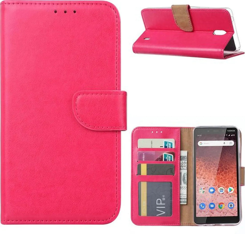 Nokia 1 Plus Hoesjes – Bookcase Portemonnee Hoes – Pasjeshouder – Magneetsluiting – Roze-Ilumina Benelux