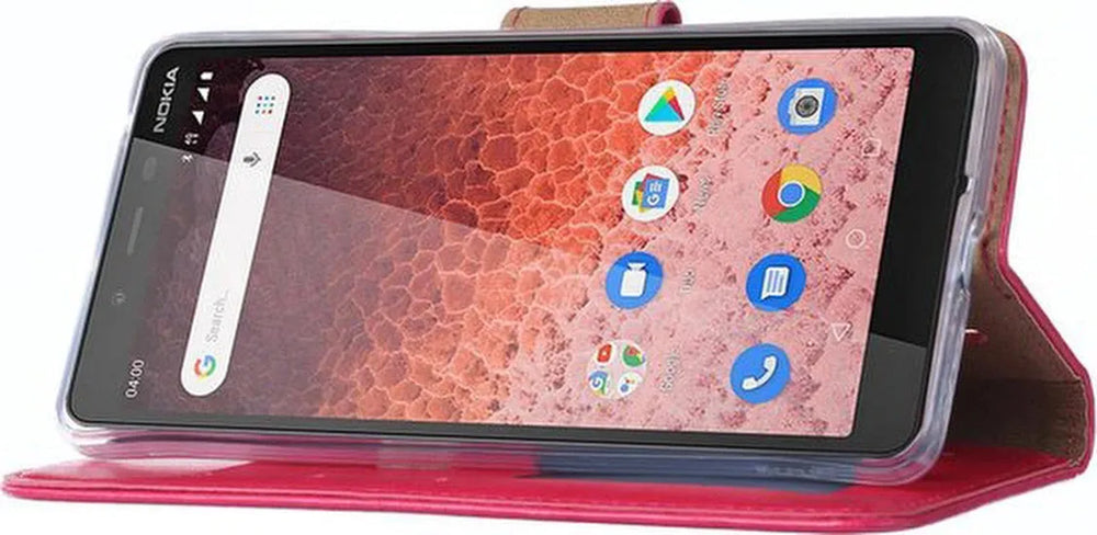 Nokia 1 Plus Hoesjes – Bookcase Portemonnee Hoes – Pasjeshouder – Magneetsluiting – Roze-Ilumina Benelux