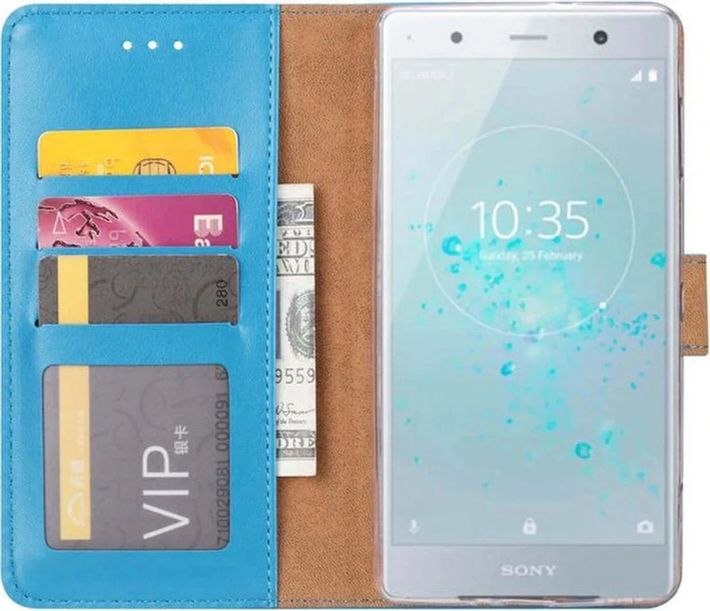 Sony Xperia XZ2 Premium Hoesjes – Portemonnee Bookcase – Pasjeshouder – Magneetsluiting – Turquoise-Ilumina Benelux