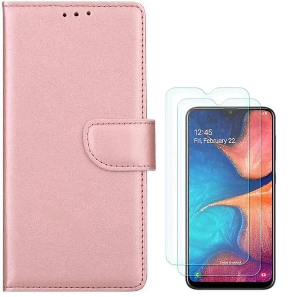 Samsung Galaxy A10 Hoesjes – Portemonnee Hoes – Magneetsluiting – Inclusief 2x Gehard Glas Screenprotector – Roségoud-Ilumina Benelux