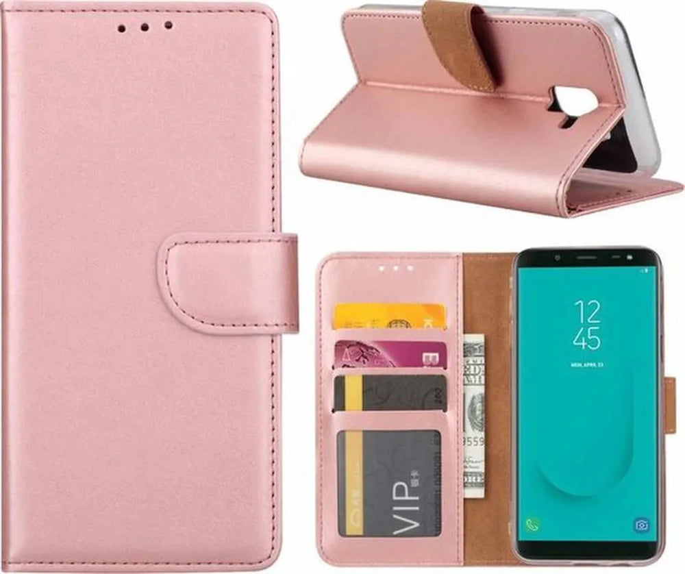 Samsung Galaxy J6 Plus 2018 Hoesjes – Portemonnee Hoes – Pasjeshouder – 2x Gehard Glas Screenprotector – Roségoud-Ilumina Benelux