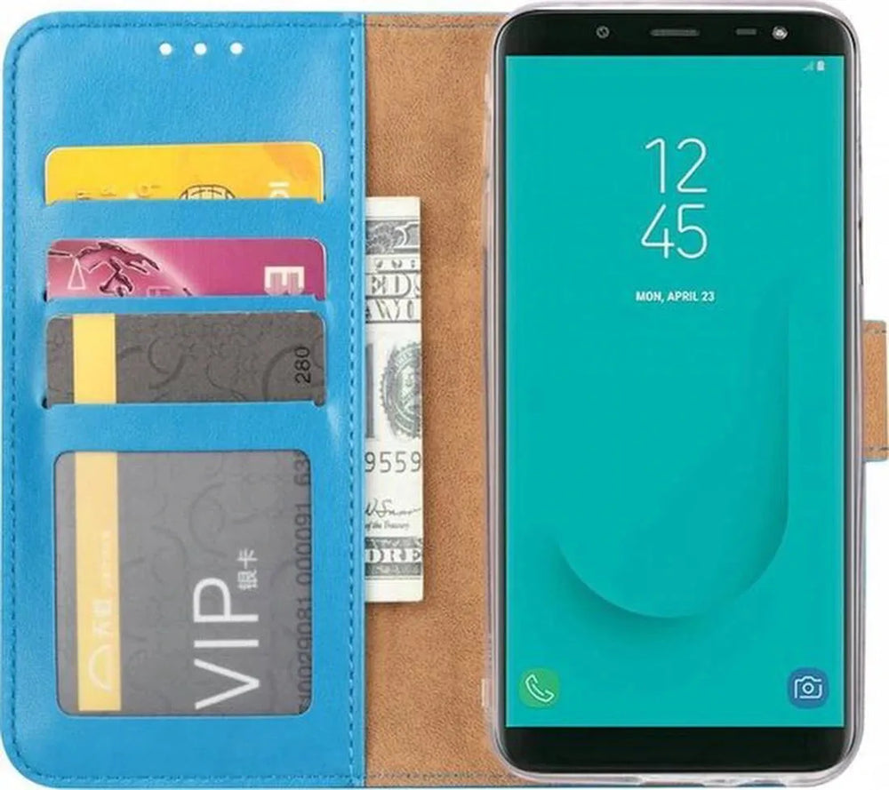 Samsung Galaxy J6 2018 Hoesjes – Portemonnee Hoes – Pasjeshouder – 2x Gehard Glas Screenprotector – Turquoise-Ilumina Benelux