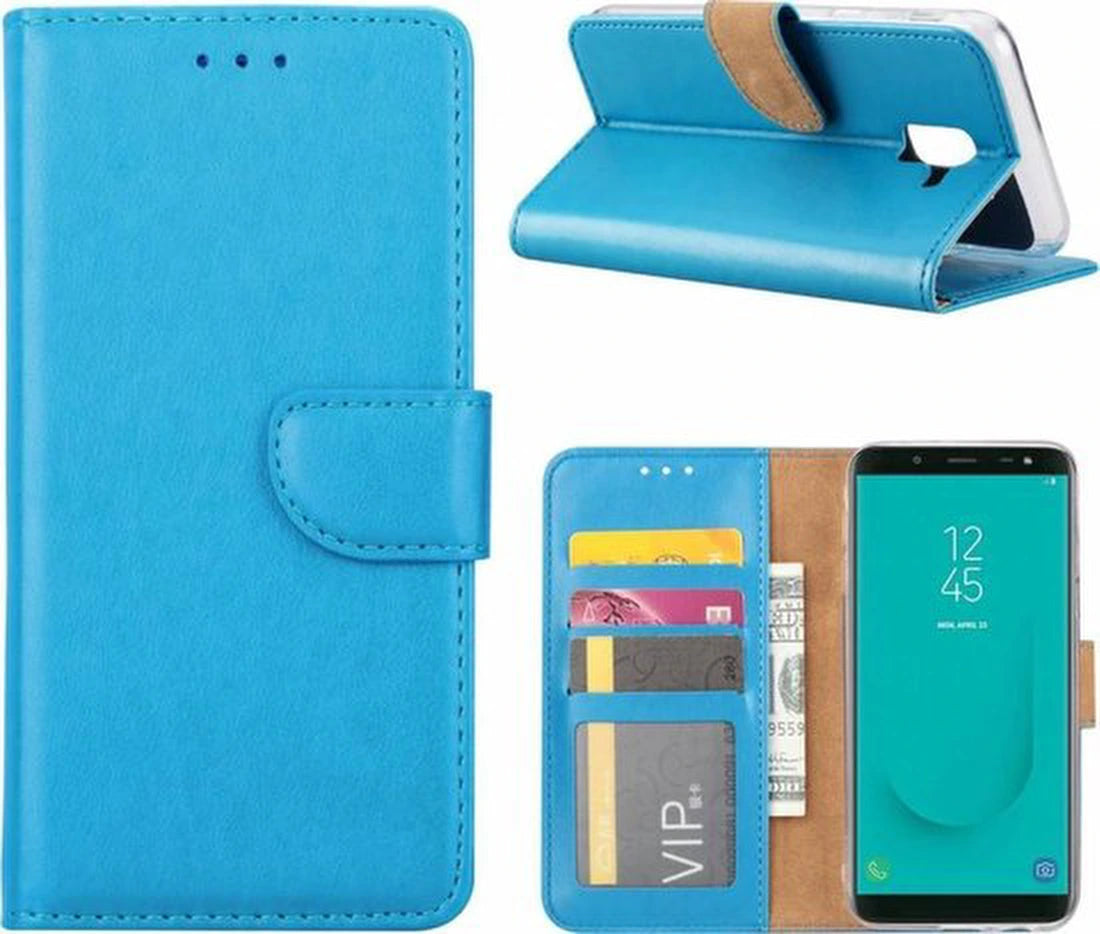 Samsung Galaxy J6 2018 Hoesjes – Portemonnee Hoes – Pasjeshouder – 2x Gehard Glas Screenprotector – Turquoise