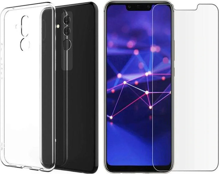 Huawei Mate 20 Lite Hoesjes – Transparante TPU Siliconen Backcover – Soft Case – 2x Screenprotector Gehard Glas-Ilumina Benelux