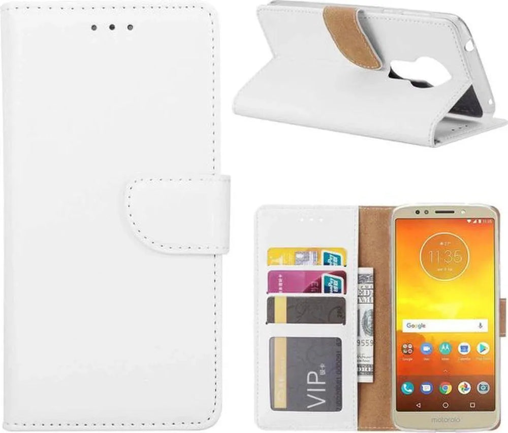 Motorola Moto E5 Plus Hoesjes – Portemonnee Hoes – Pasjeshouder – Magneetsluiting – Wit-Ilumina Benelux