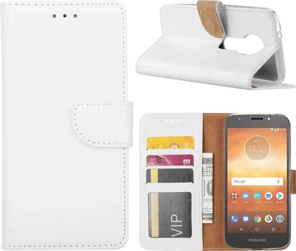 Motorola Moto E5 Play Hoesjes – Portemonnee Hoes – Pasjeshouder – Magneetsluiting – Wit-Ilumina Benelux