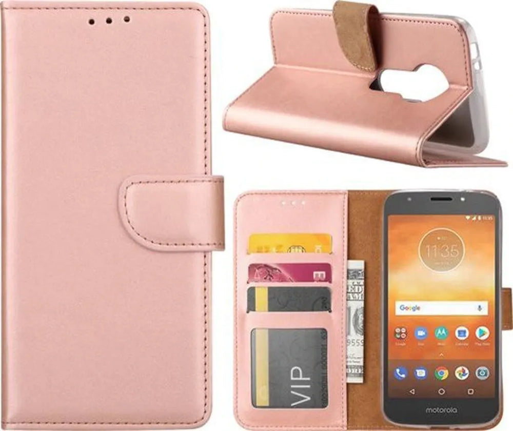 Motorola Moto E5 Play Hoesjes – Bookcase Portemonnee Hoes – Pasjeshouder – Magneetsluiting – Roségoud-Ilumina Benelux