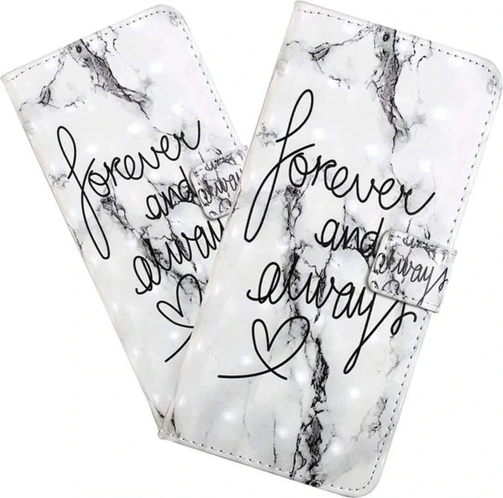 Motorola Moto G7 Play Hoesjes – Portemonnee Hoes – Pasjeshouder – Forever and Always – Zwart-Ilumina Benelux
