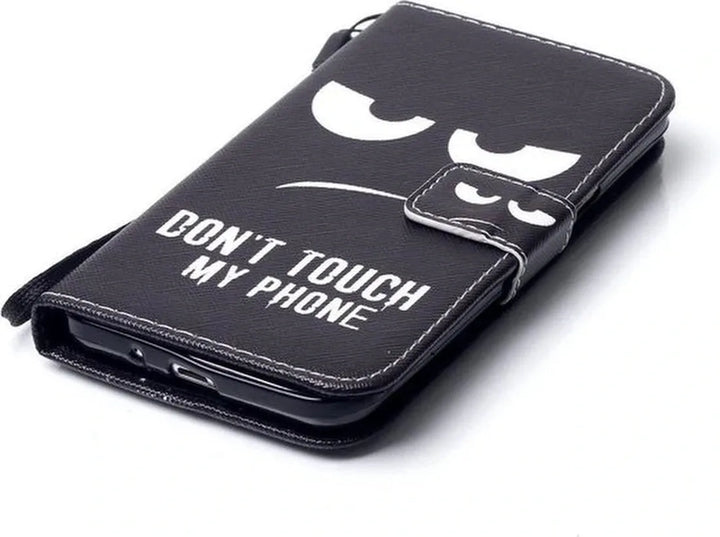 iPhone XS Max Hoesjes – Portemonnee Hoes – Don't Touch Phone Print – Pasjeshouder – Zwart-Ilumina Benelux