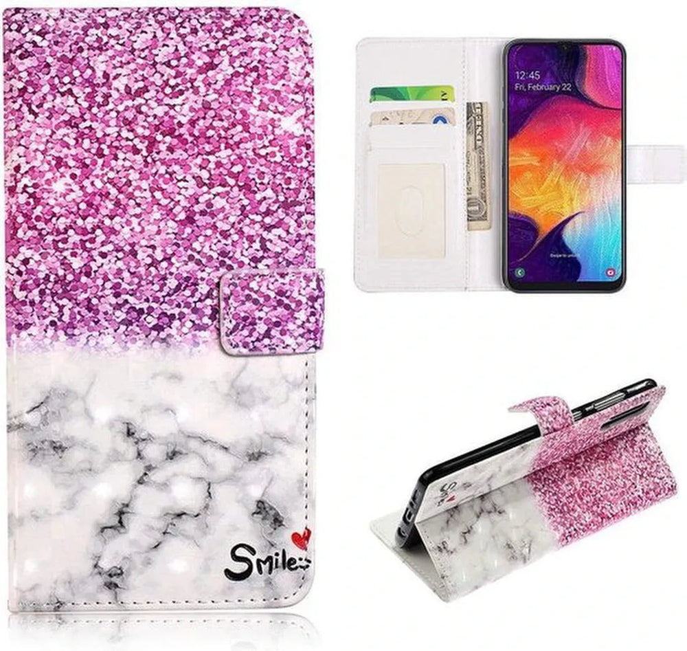 Motorola G7 Power Hoesjes – Portemonnee Hoes – Pasjeshouder – Magneetsluiting – Marble Smile-Ilumina Benelux