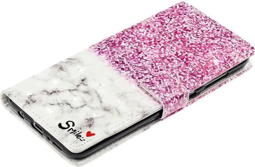 Motorola G7 Power Hoesjes – Portemonnee Hoes – Pasjeshouder – Magneetsluiting – Marble Smile-Ilumina Benelux
