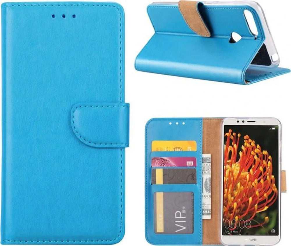 Huawei Y6 Pro 2017 Hoesjes – Bookcase Portemonnee – Pasjeshouder – Magneetsluiting – Turquoise-Ilumina Benelux