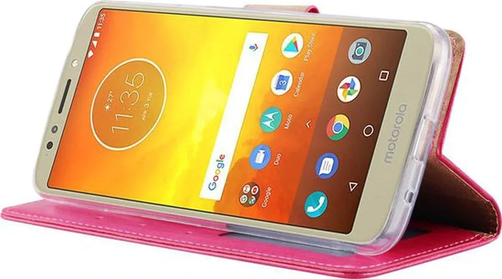 Motorola Moto E5 Plus Hoesjes – Bookcase Portemonnee Hoes – Pasjeshouder – Magneetsluiting – Roze-Ilumina Benelux