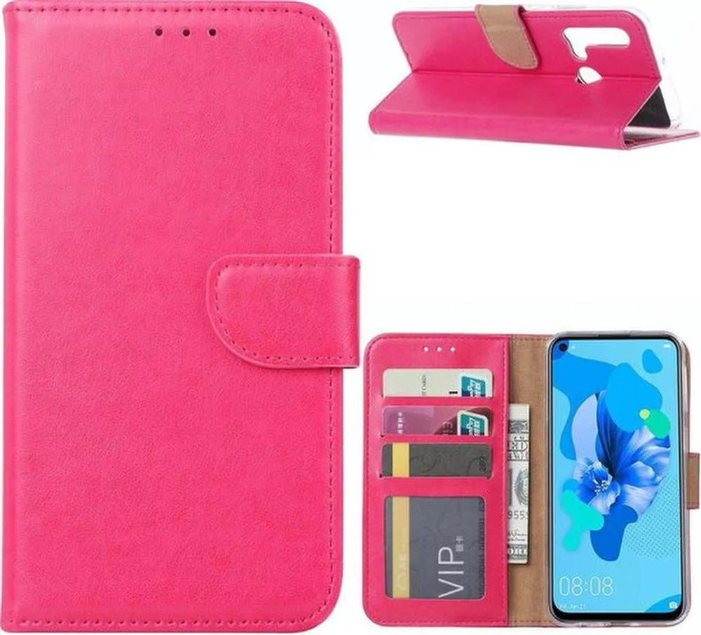 Huawei P20 Lite 2019 Hoesjes – Portemonnee Hoes – Pasjeshouder – Magneetsluiting – Roze-Ilumina Benelux