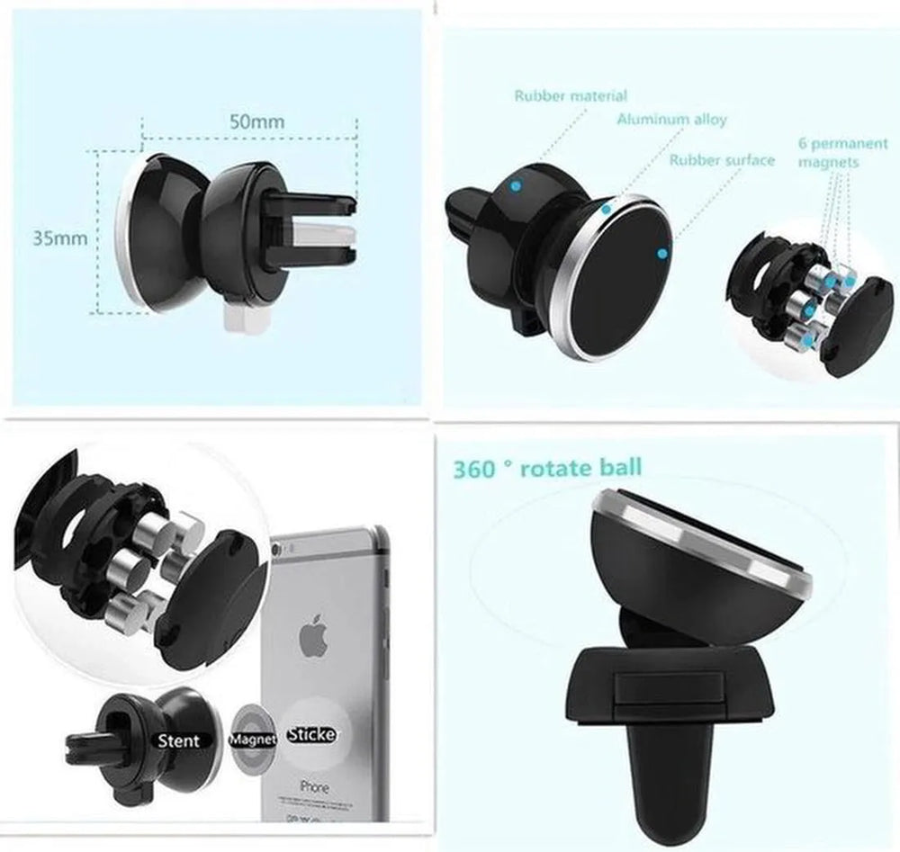 Telefoonhouder auto – Ventilatierooster – Magnetisch – Universeel – Zwart-Telefoonhouders-Ilumina Benelux