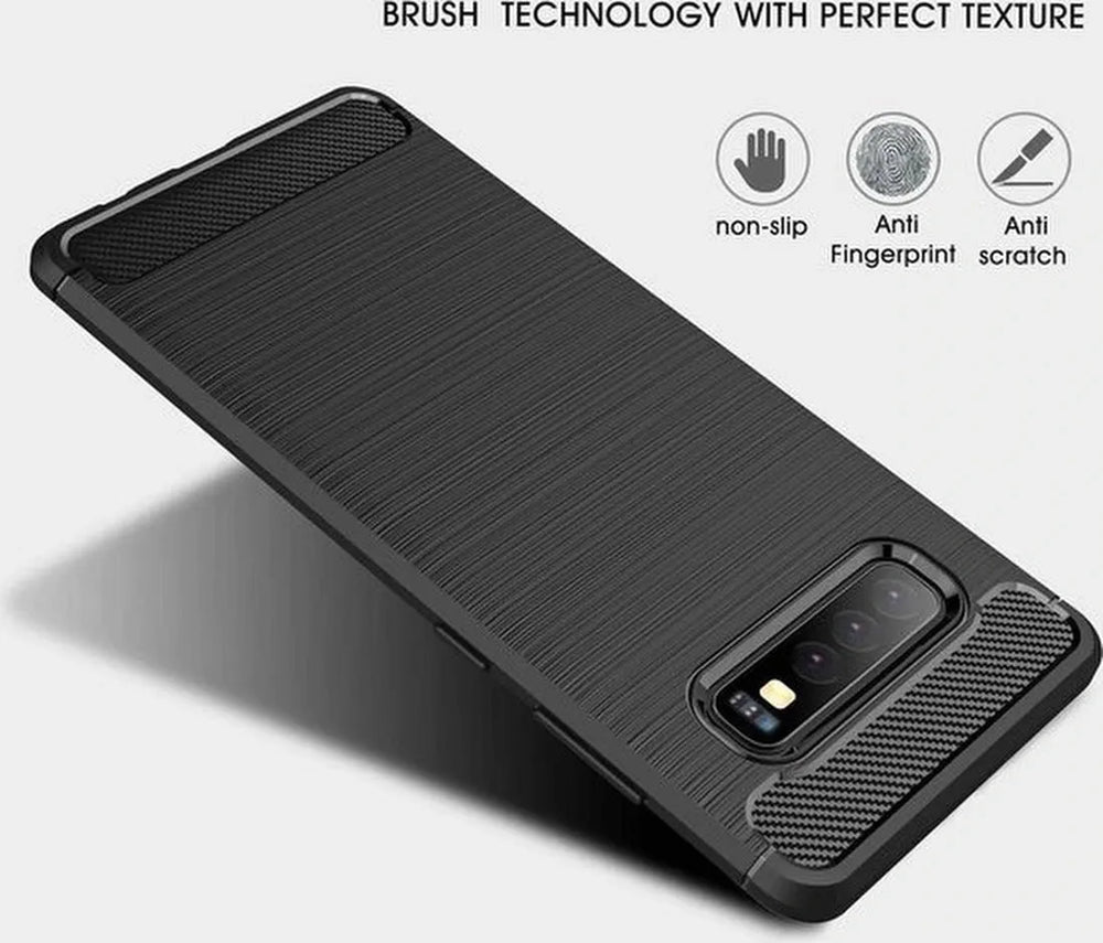 Samsung Galaxy S10 Plus Hoesjes – Brushed Backcover – Krasbestendig – Slank Design – Zwart-Ilumina Benelux