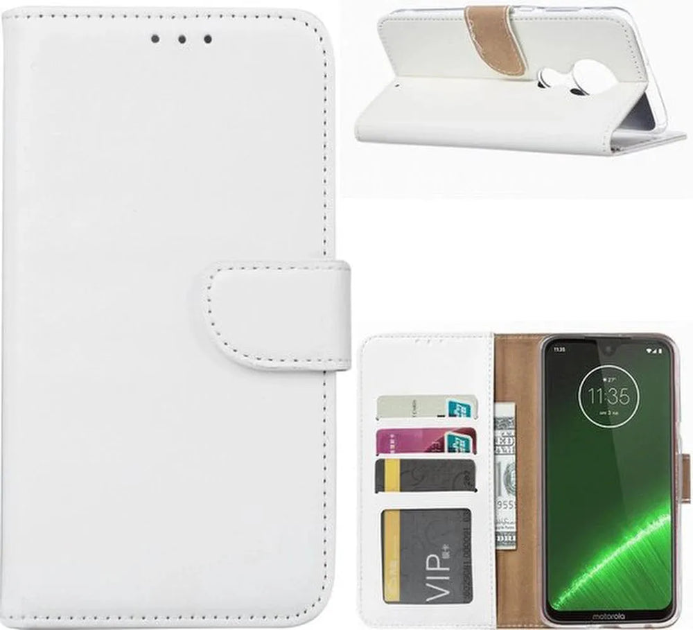 Motorola Moto G7 Play Hoesjes – Portemonnee Hoes – Pasjeshouder – Magneetsluiting – Wit-Ilumina Benelux