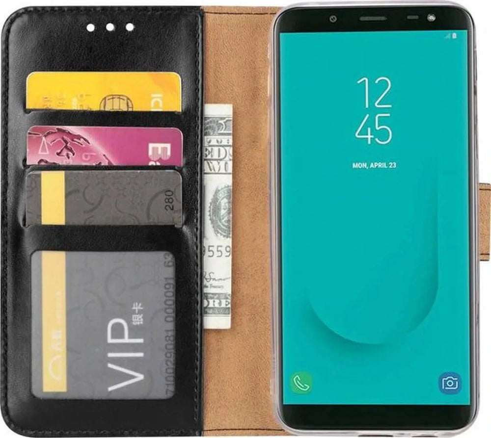 Samsung Galaxy J6 2018 Hoesjes – Portemonnee Hoes – Pasjeshouder – Magneetsluiting – Zwart-Ilumina Benelux