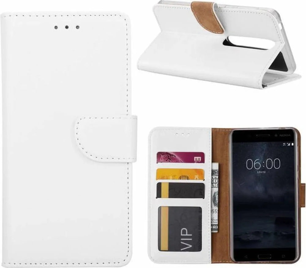 Nokia 6.1 Hoesjes – Bookcase Portemonnee Hoes – Pasjeshouder – Magneetsluiting – Wit-Ilumina Benelux