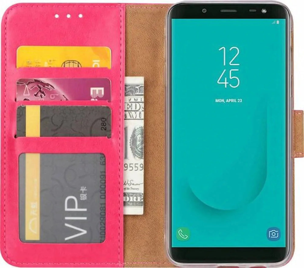 Samsung Galaxy J6 2018 Hoesjes – Portemonnee Hoes – Pasjeshouder – Magneetsluiting – Roze-Ilumina Benelux