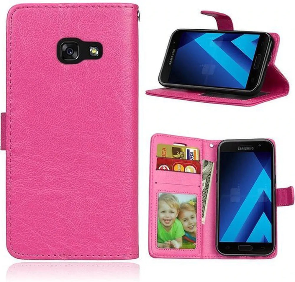 Samsung Galaxy A3 2017 Hoesjes – Portemonnee Hoes – Pasjeshouder – Magneetsluiting – Roze-Ilumina Benelux
