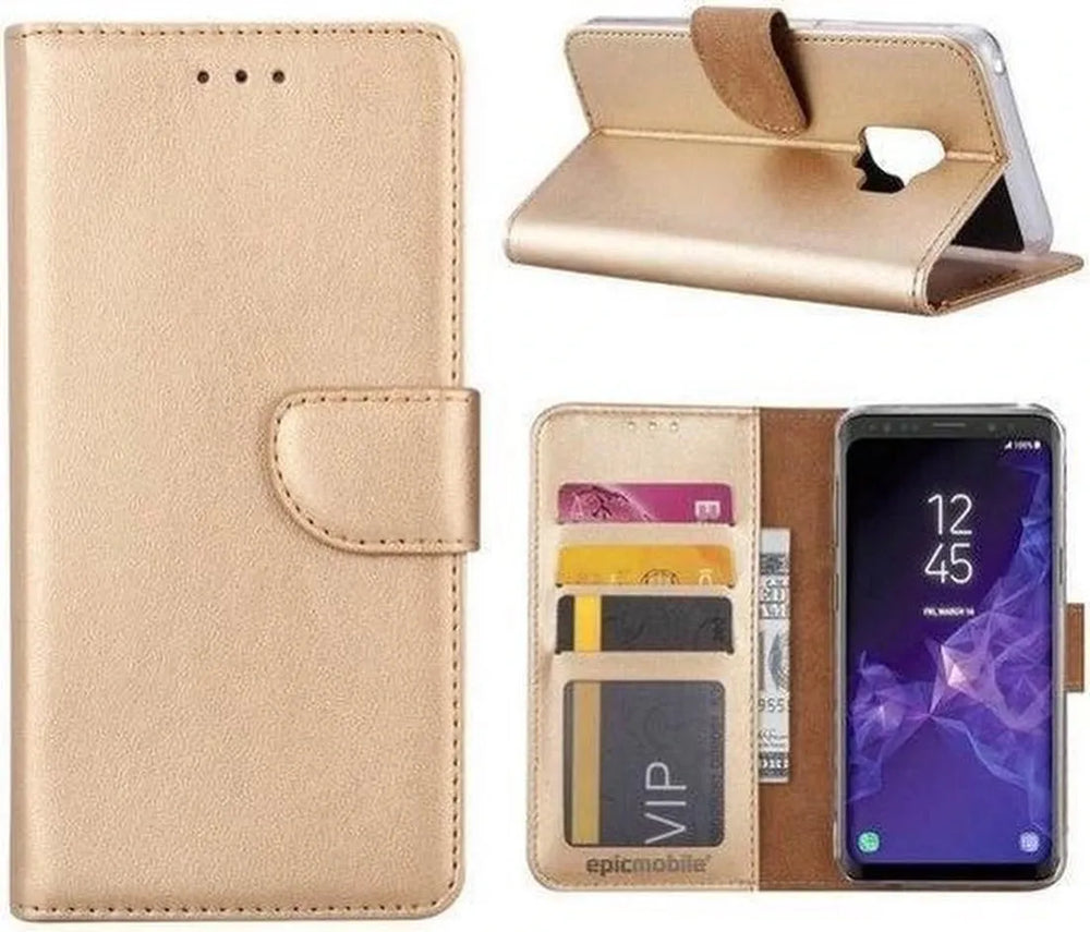 Samsung Galaxy S9 Plus Hoesjes – Bookcase Portemonnee Hoes – Pasjeshouder – Magneetsluiting – Goud-Ilumina Benelux