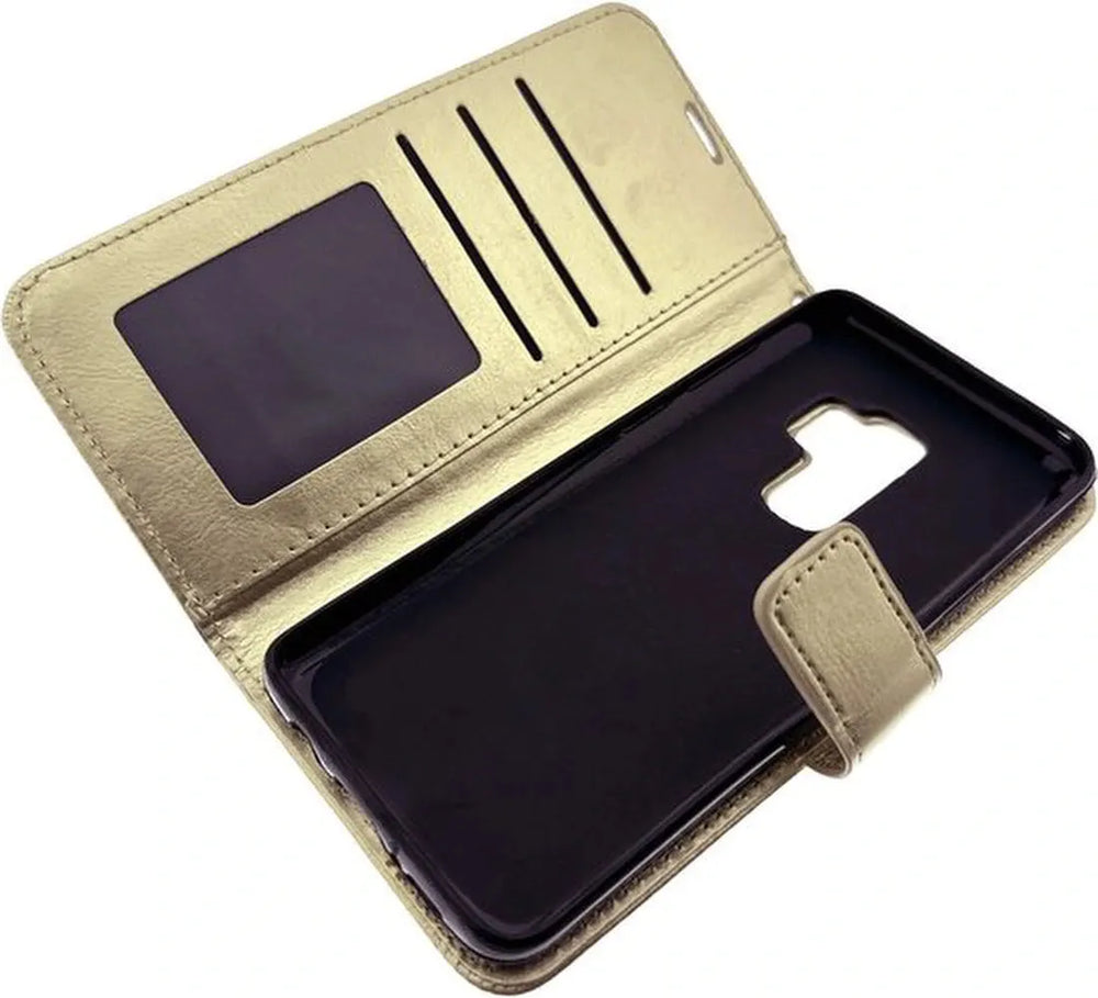 Samsung Galaxy S9 Plus Hoesjes – Bookcase Portemonnee Hoes – Pasjeshouder – Magneetsluiting – Goud-Ilumina Benelux