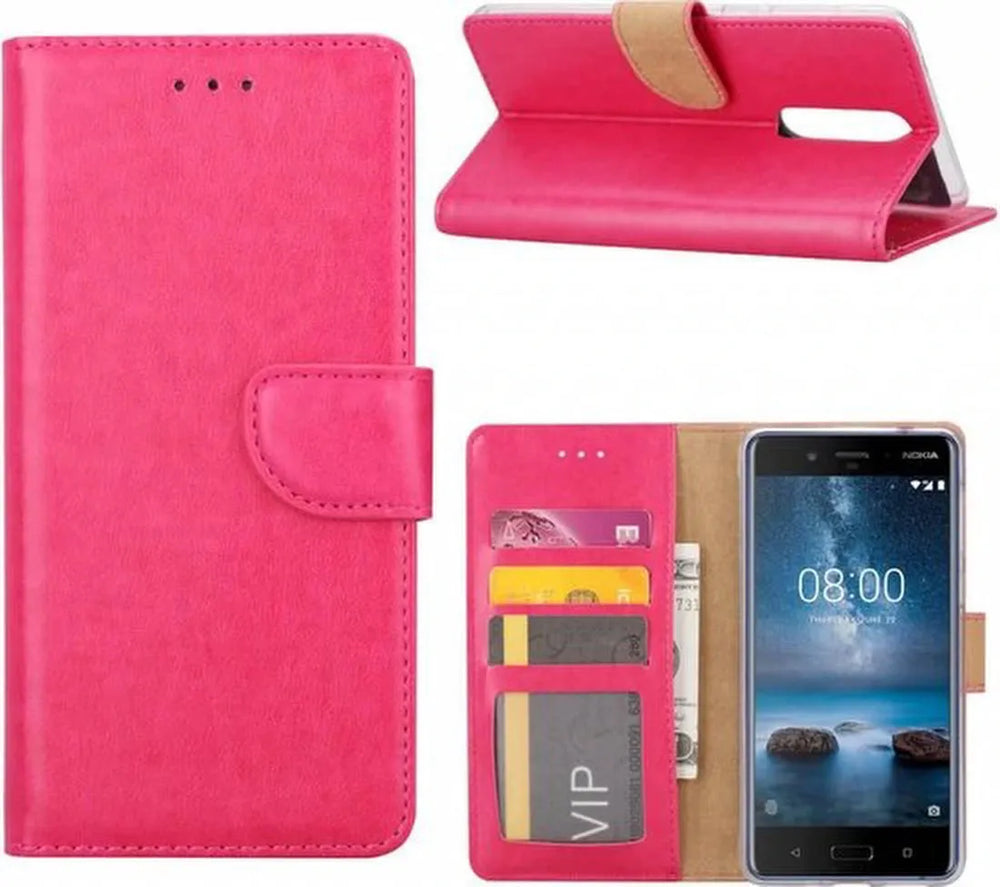 Nokia 6.1 Hoesjes – Bookcase Portemonnee Hoes – Pasjeshouder – Magneetsluiting – Roze-Ilumina Benelux