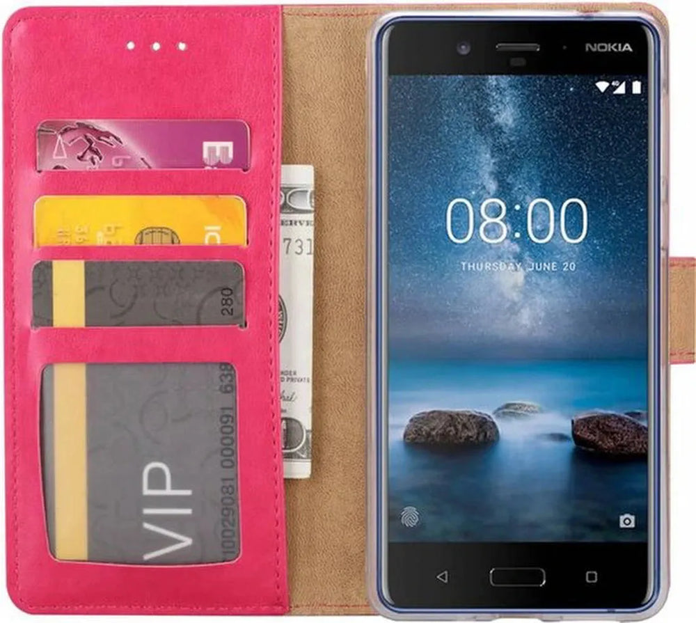 Nokia 6.1 Hoesjes – Bookcase Portemonnee Hoes – Pasjeshouder – Magneetsluiting – Roze-Ilumina Benelux