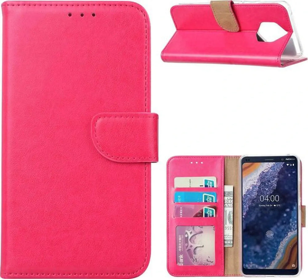 Nokia 9 PureView Hoesjes – Bookcase Portemonnee Hoes – Pasjeshouder – Magneetsluiting – Roze-Ilumina Benelux