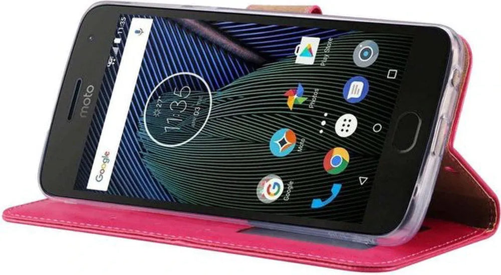Motorola Moto G6 Hoesjes – Portemonnee Hoes – Pasjeshouder – Magneetsluiting – Roze-Ilumina Benelux