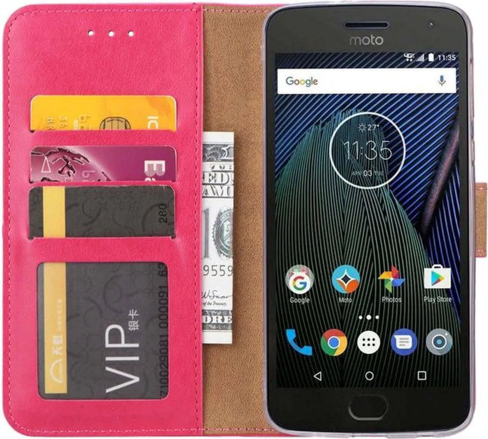 Motorola Moto G6 Hoesjes – Portemonnee Hoes – Pasjeshouder – Magneetsluiting – Roze-Ilumina Benelux
