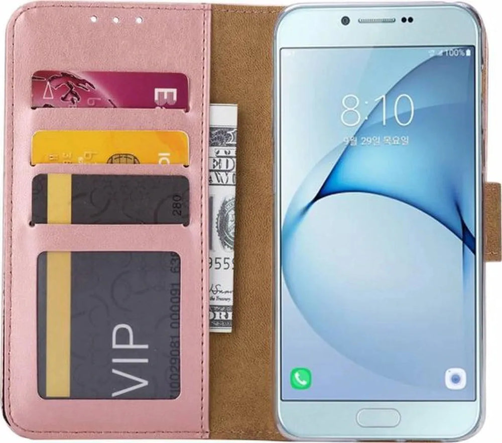 Samsung Galaxy A8 2018 Hoesjes – Portemonnee Hoes – Magneetsluiting – Pasjeshouder – Roségoud-Ilumina Benelux